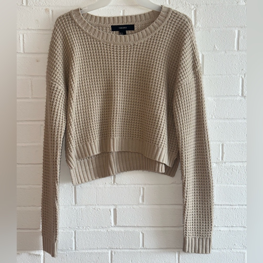 Forever 21 Tan Crew Neck Sweater with Chunky Knit